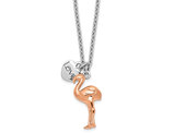 Sterling Silver Rose Plated Flamingo Love Heart Pendant Necklace and Chain 